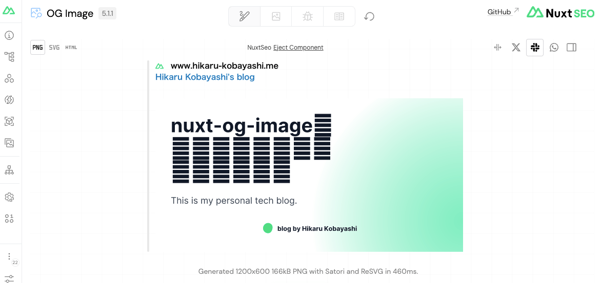 nuxt-og-imageによって生成されたOGP画像。日本語が文字化けしている。